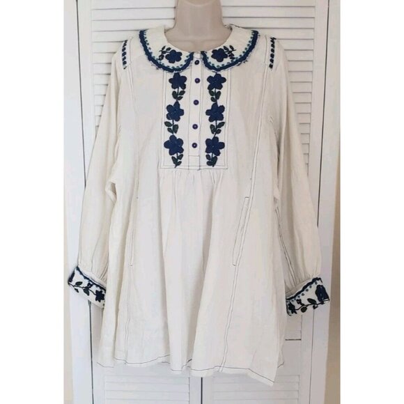 NEW FREE PEOPLE MORE TO COME EMBROIDERED LONG SLEEVE IVORY MINI DRESS LARGE - Picture 5 of 13
